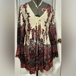 Umgee Cream Paisley Tunic with Red & Teal Accents